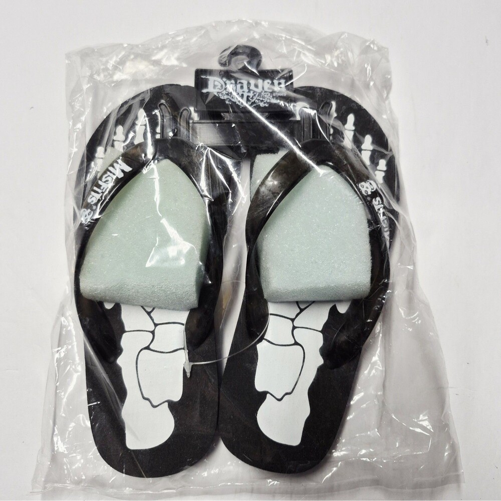 Vtg Draven x Misfits Skeleton Skull Flip Flops Size 5 Y2K Punk Sandals Sealed